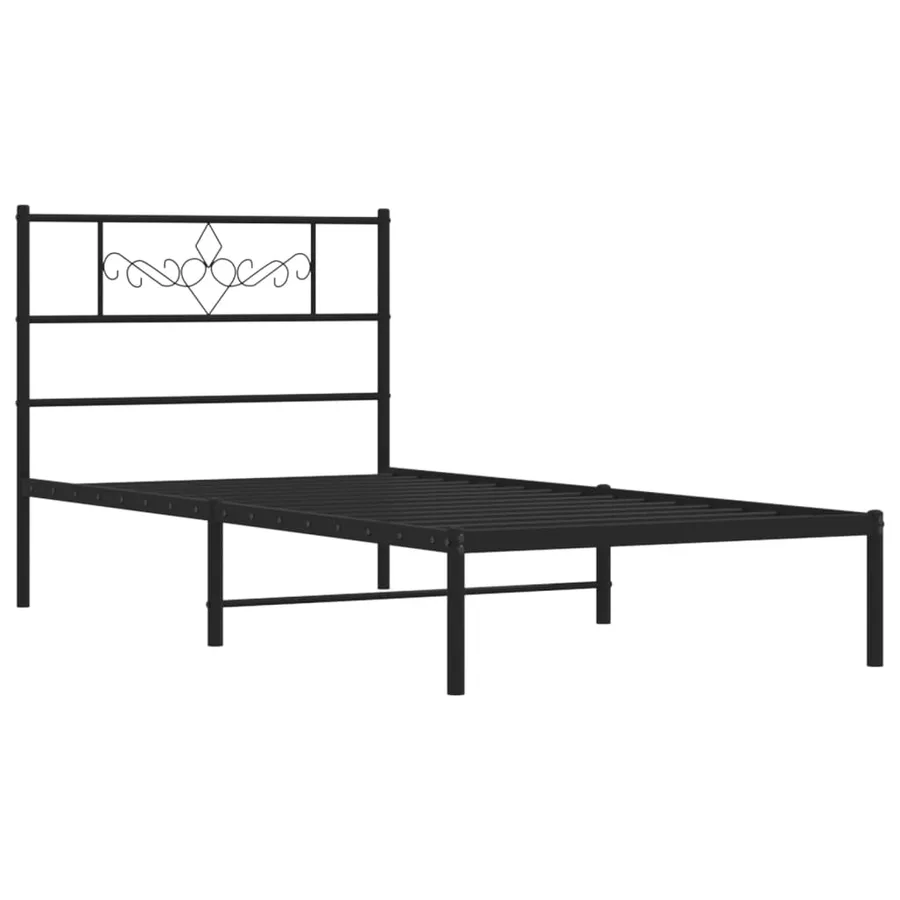 Cadre de lit métal sans matelas avec tête de lit noir 90x190 cm - 3