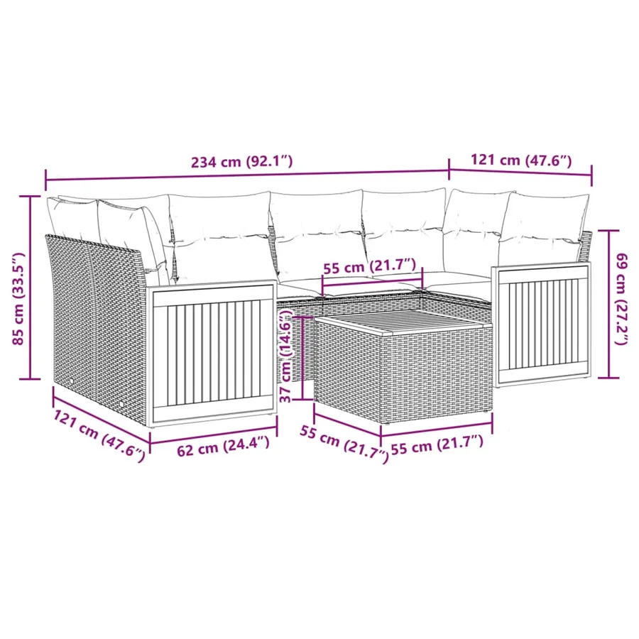 Salon de jardin avec coussins 7 pcs beige résine tressée - 3