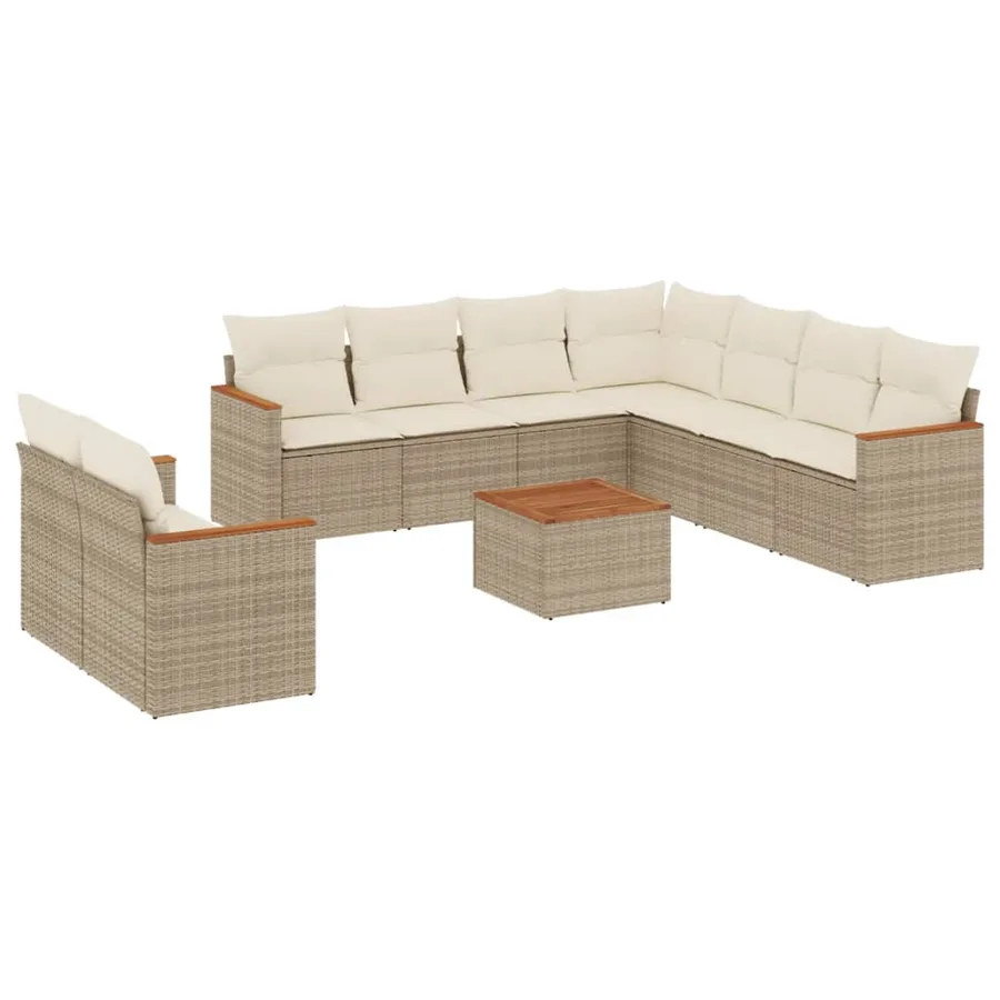 Salon de jardin avec coussins 10 pcs beige résine tressée - 2