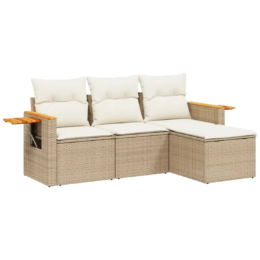 Salon de jardin avec coussins 4 pcs beige résine tressée - 2