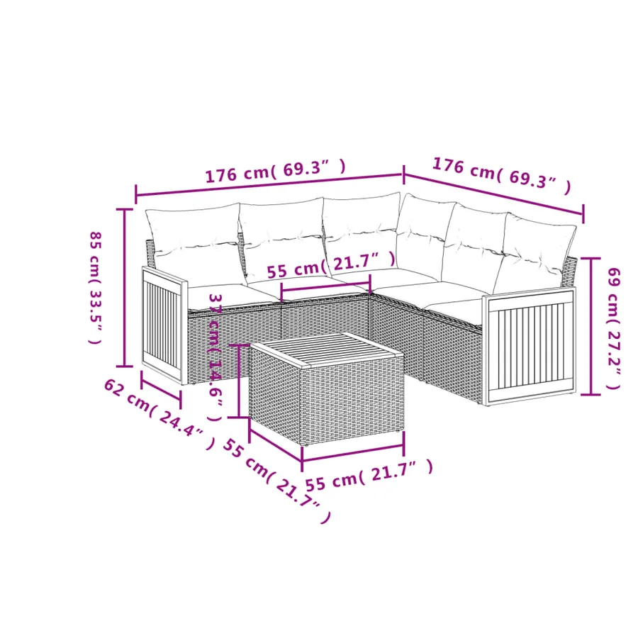 Salon de jardin avec coussins 6 pcs beige résine tressée - 3