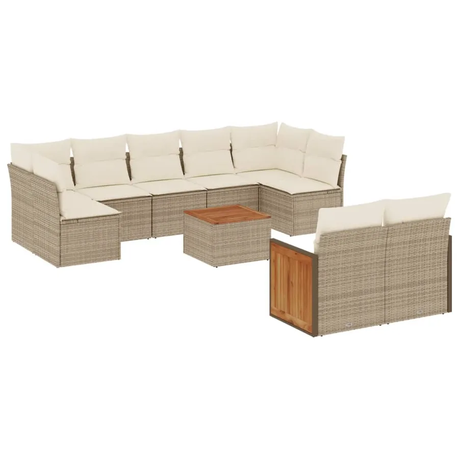 Salon de jardin avec coussins 10 pcs beige résine tressée - 2