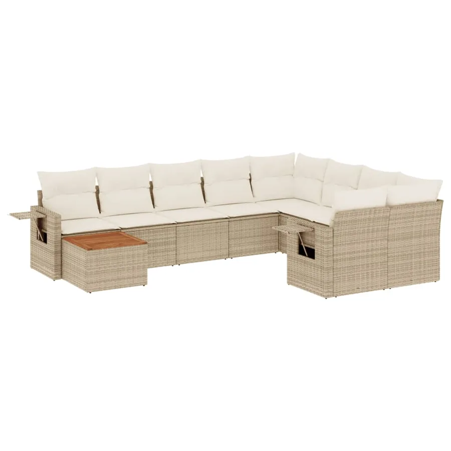 Salon de jardin avec coussins 10 pcs beige résine tressée - 2