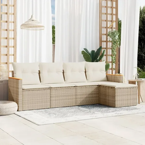 Salon de jardin avec coussins 5 pcs beige résine tressée