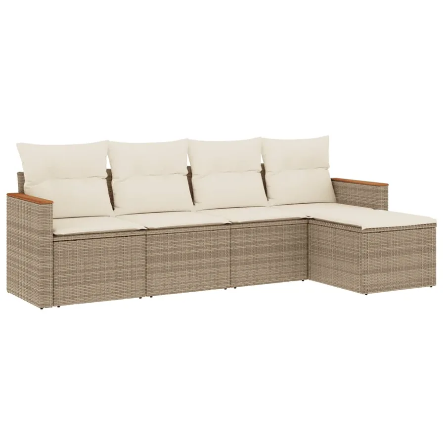 Salon de jardin avec coussins 5 pcs beige résine tressée - 2