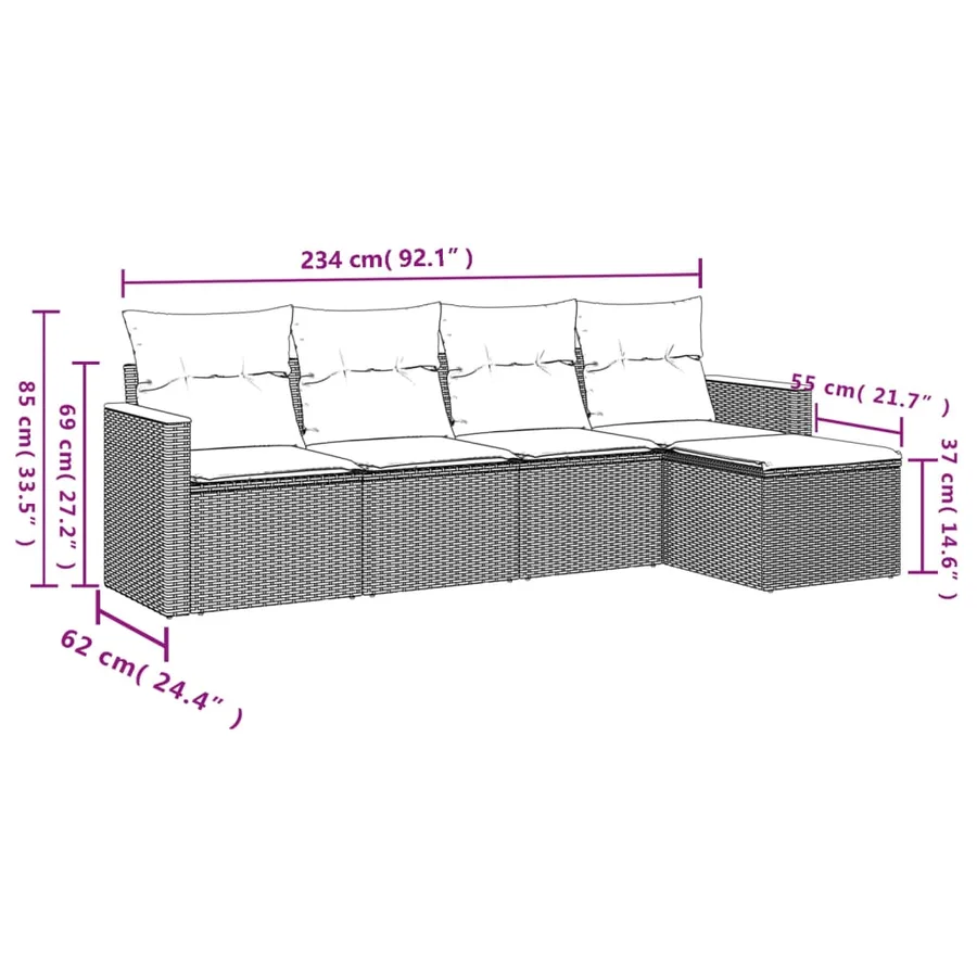 Salon de jardin avec coussins 5 pcs beige résine tressée - 3