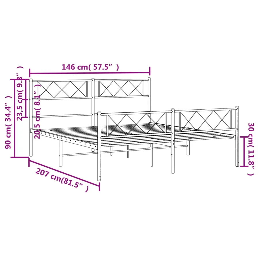Cadre de lit métal sans matelas avec pied de lit noir 140x200cm - 9