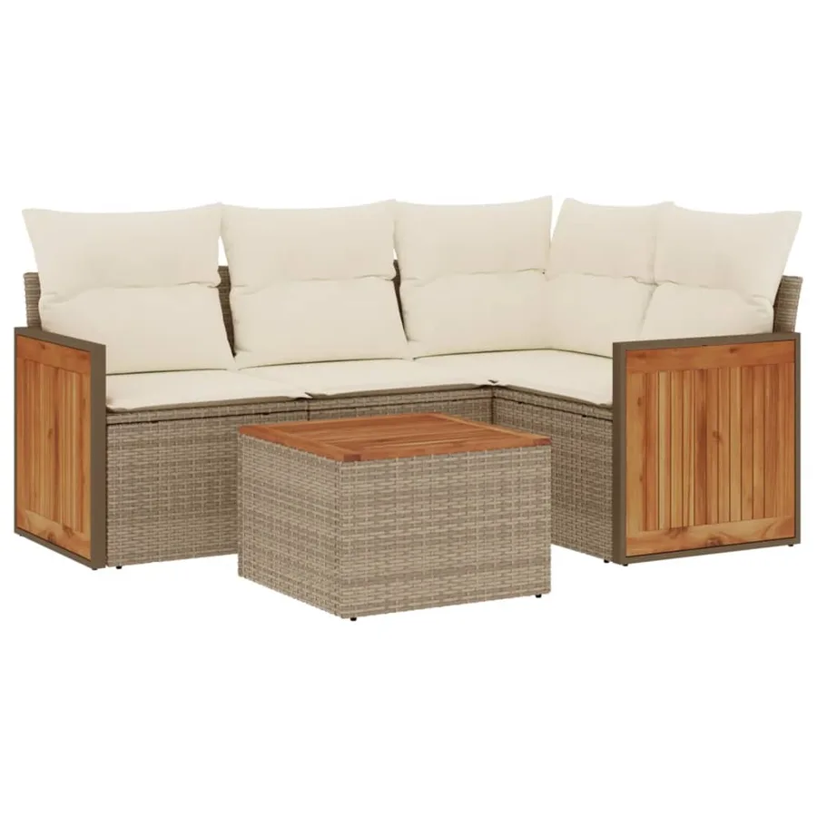 Salon de jardin avec coussins 5 pcs beige résine tressée - 2