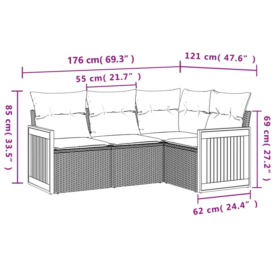 Salon de jardin avec coussins 4 pcs beige résine tressée - 3