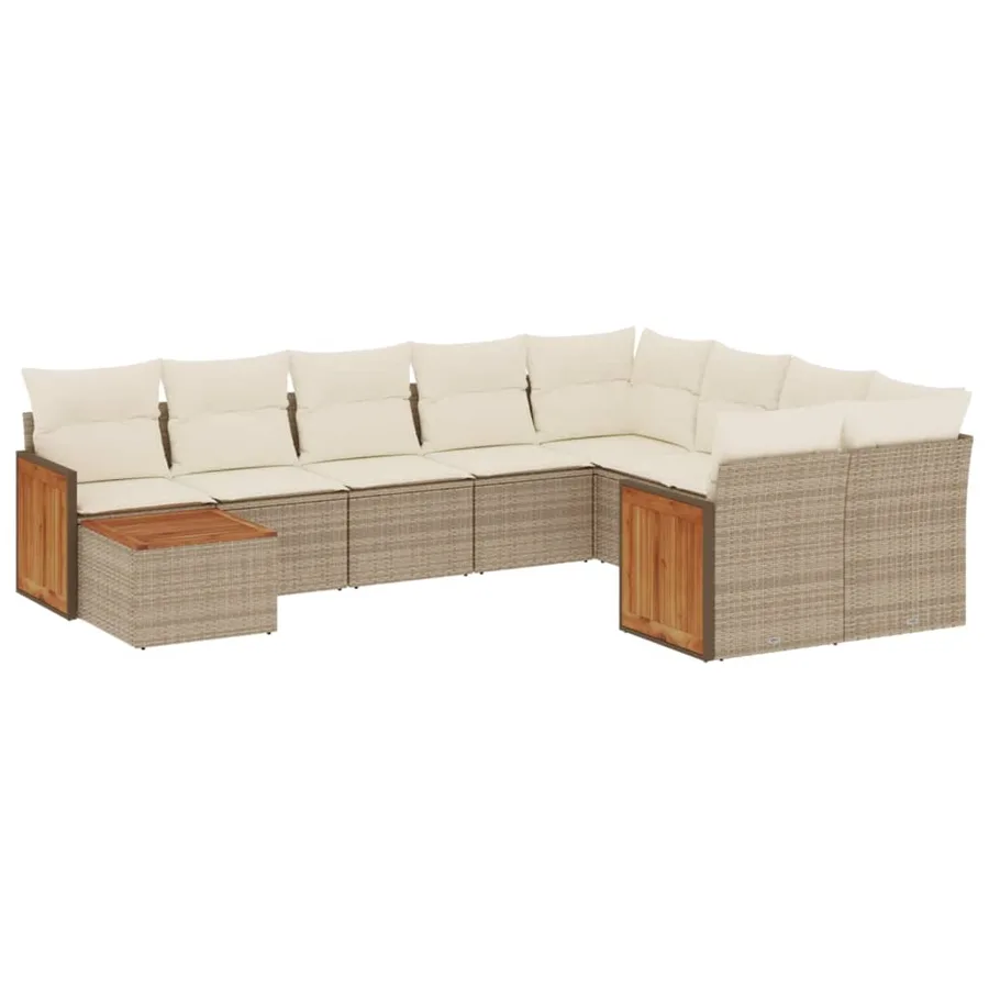 Salon de jardin avec coussins 10 pcs beige résine tressée - 2