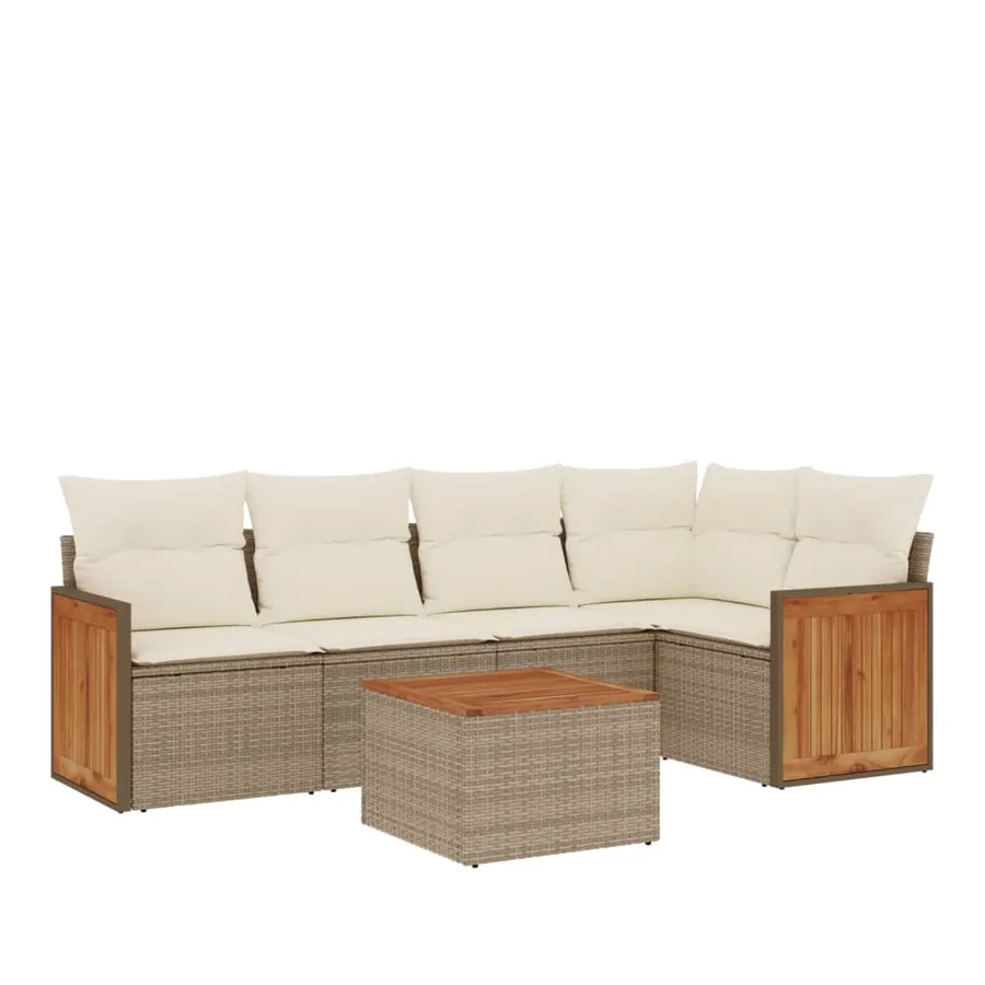 Salon de jardin avec coussins 6 pcs beige résine tressée - 2