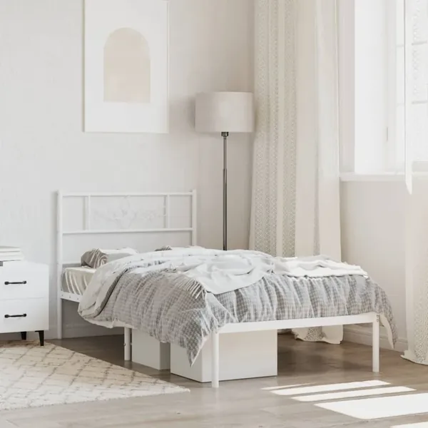 Cadre de lit métal sans matelas avec tête de lit blanc 90x190cm
