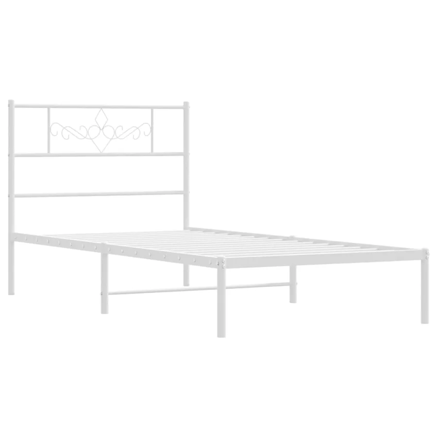 Cadre de lit métal sans matelas avec tête de lit blanc 90x190cm - 3