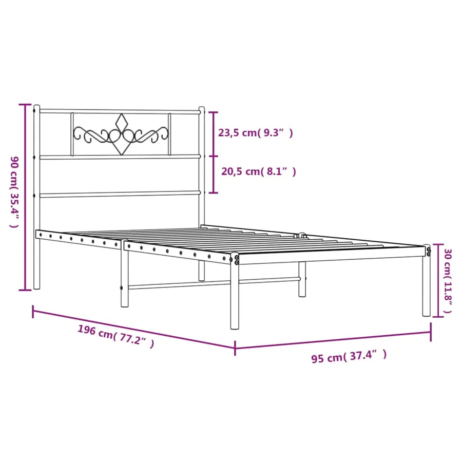 Cadre de lit métal sans matelas avec tête de lit blanc 90x190cm - 9