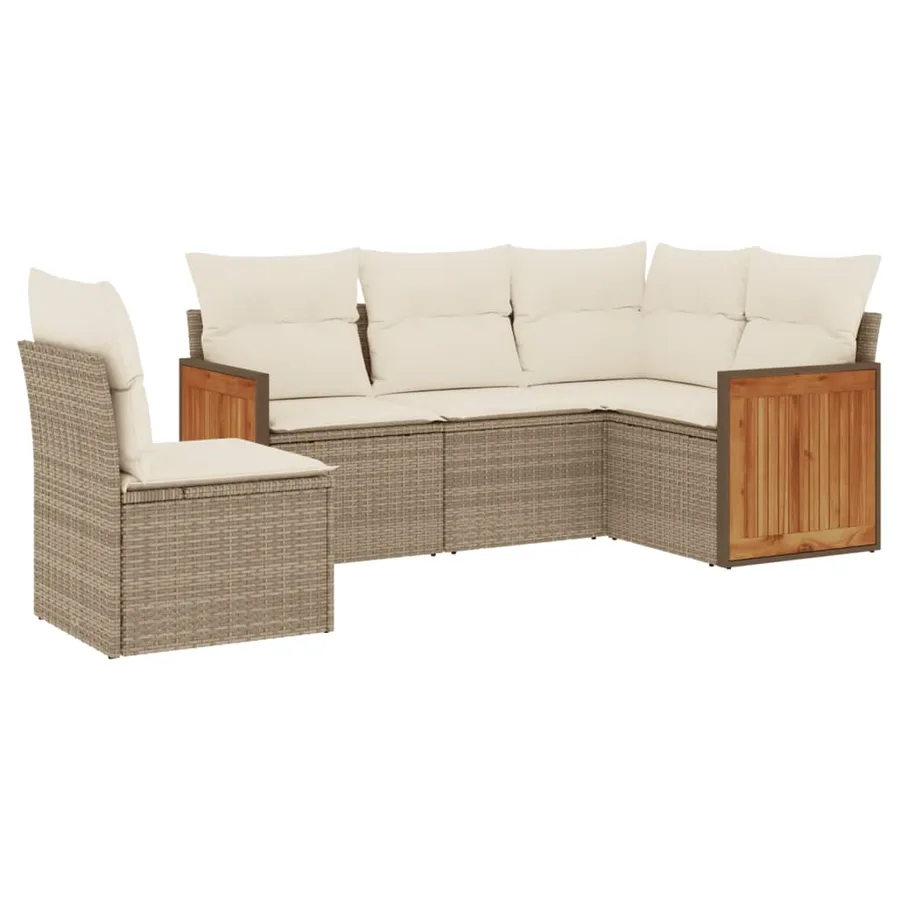 Salon de jardin avec coussins 5 pcs beige résine tressée - 2