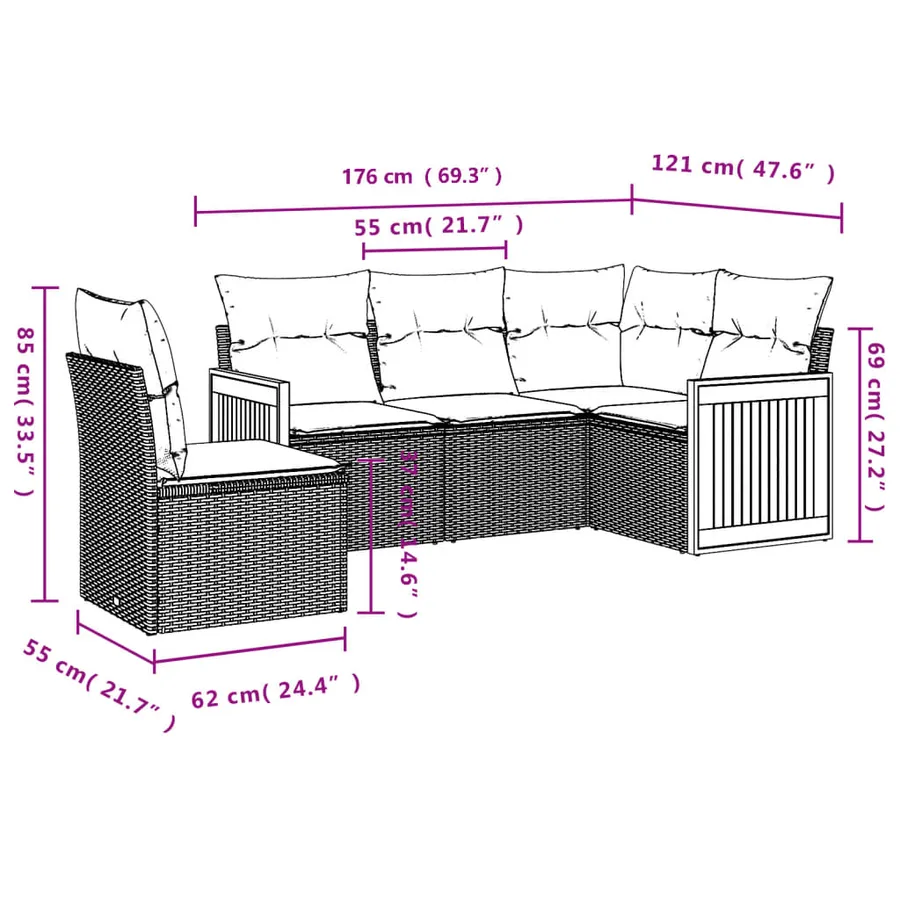Salon de jardin avec coussins 5 pcs beige résine tressée - 3