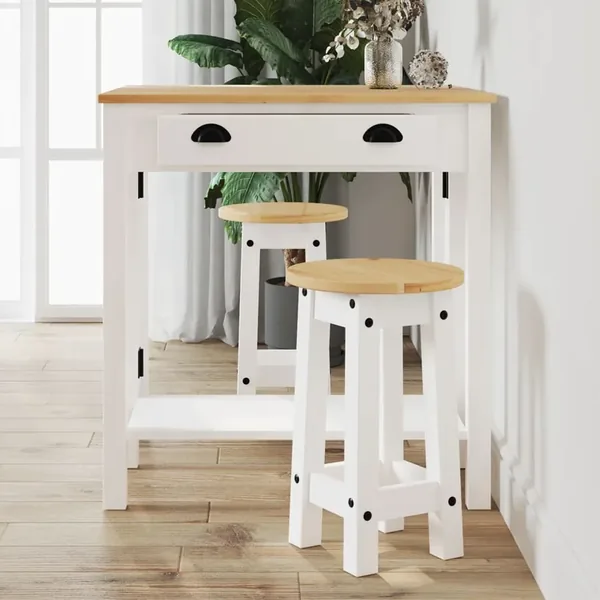 Tabourets de bar lot de 2 blanc bois massif de pin