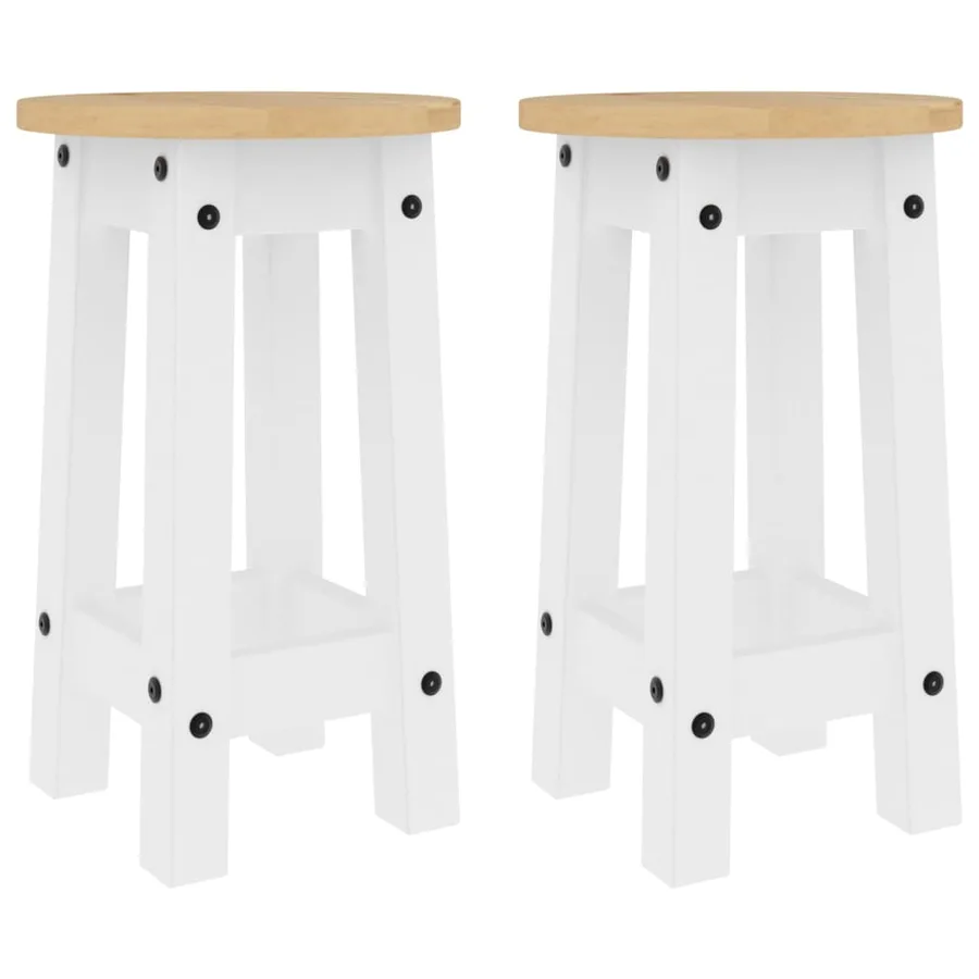 Tabourets de bar lot de 2 blanc bois massif de pin - 2