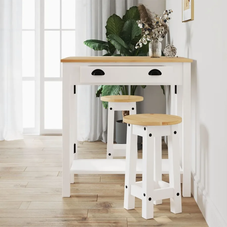 Tabourets de bar lot de 2 blanc bois massif de pin - 3