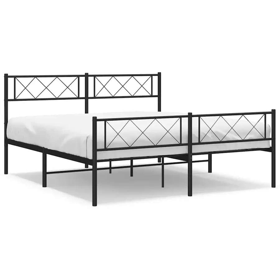 Cadre de lit métal sans matelas avec pied de lit noir 135x190cm - 2