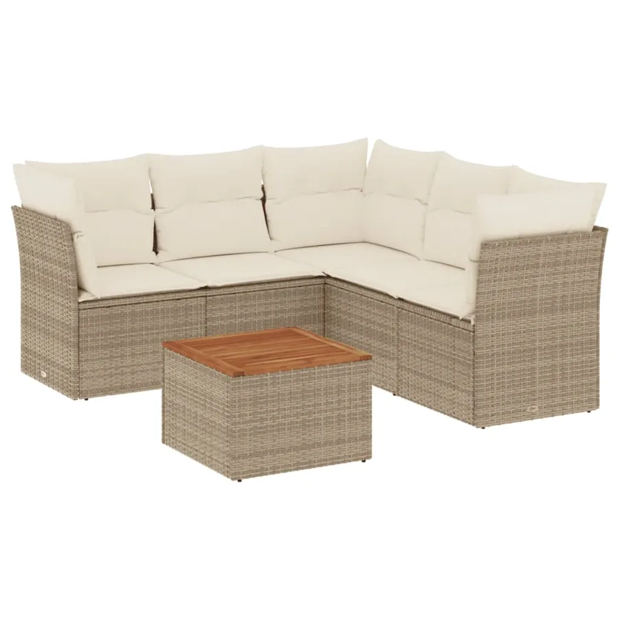 Salon de jardin avec coussins 6 pcs beige résine tressée - 2