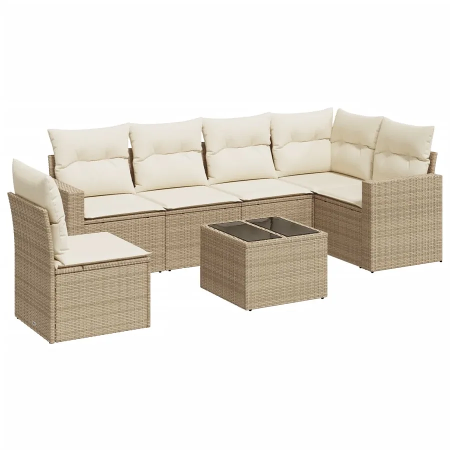 Salon de jardin avec coussins 7 pcs beige résine tressée - 2