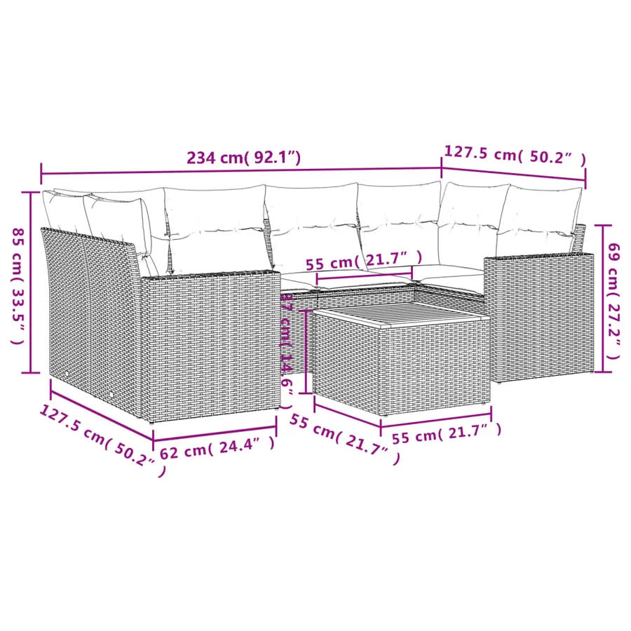 Salon de jardin avec coussins 7 pcs beige résine tressée - 12