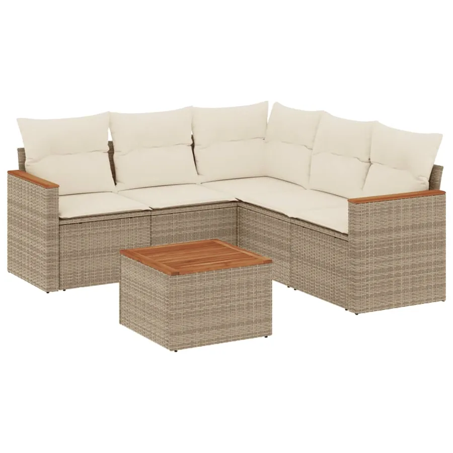 Salon de jardin avec coussins 6 pcs beige résine tressée - 2
