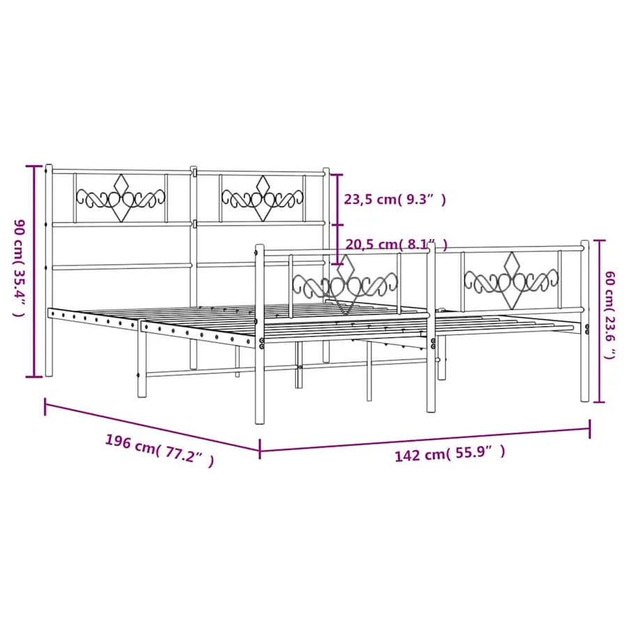 Cadre de lit métal sans matelas avec pied de lit noir 135x190cm - 10