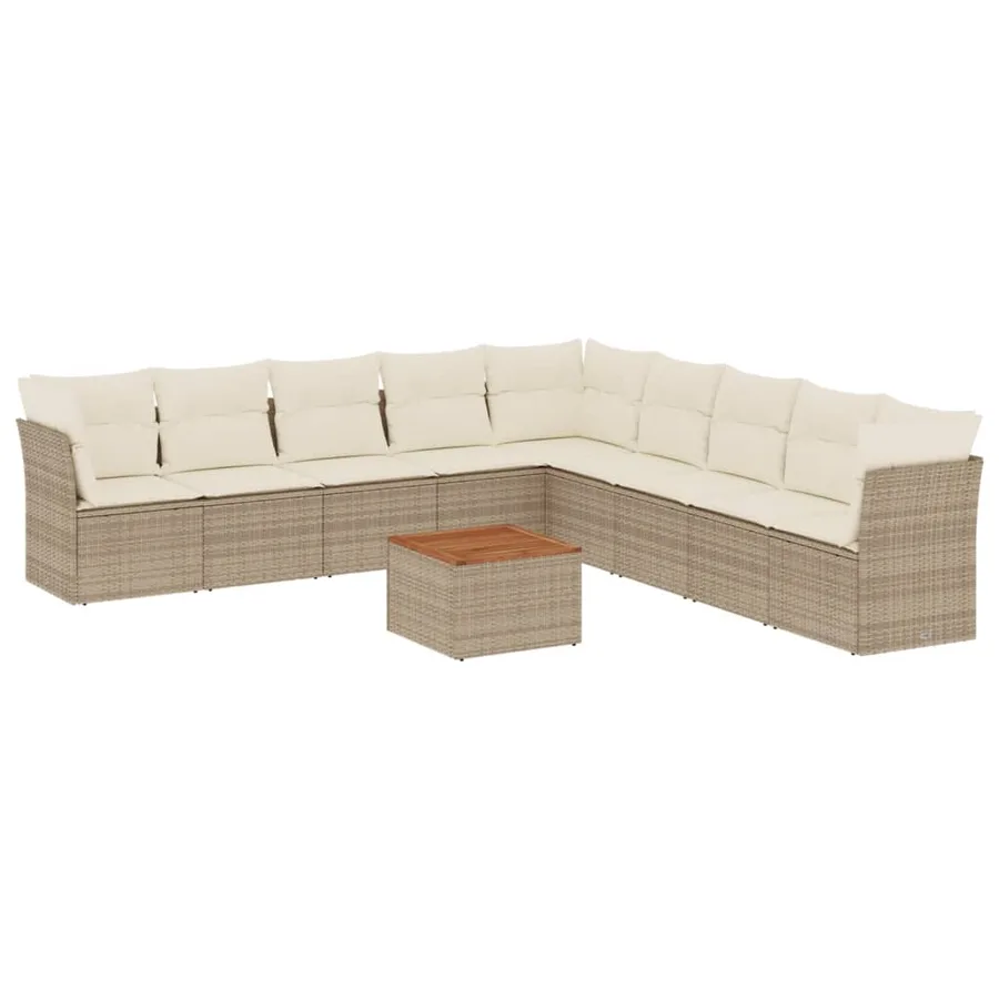 Salon de jardin avec coussins 10 pcs beige résine tressée - 2