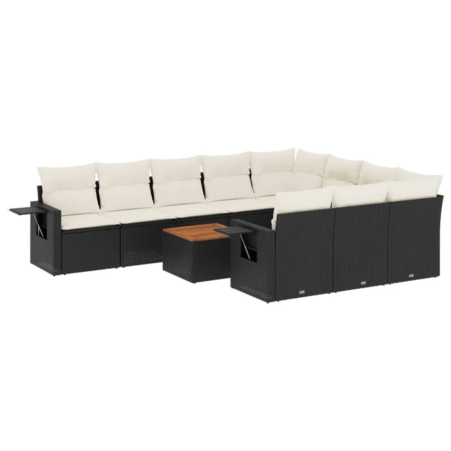 Salon de jardin 11 pcs avec coussins noir résine tressée - 2
