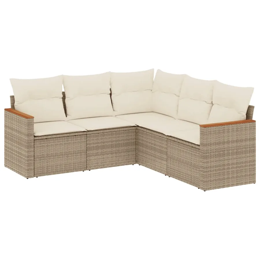 Salon de jardin avec coussins 5 pcs beige résine tressée - 2
