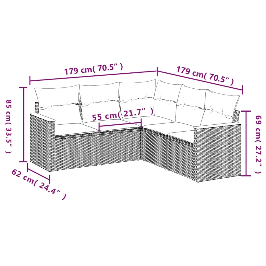 Salon de jardin avec coussins 5 pcs beige résine tressée - 3