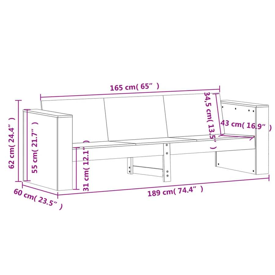 Canapé de jardin 3 places blanc 189x60x62 cm bois de pin massif - 9