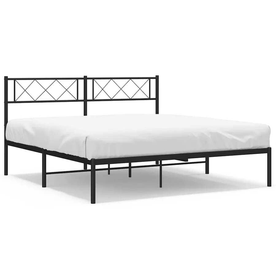 Cadre de lit métal sans matelas et tête de lit noir 160x200 cm - 2