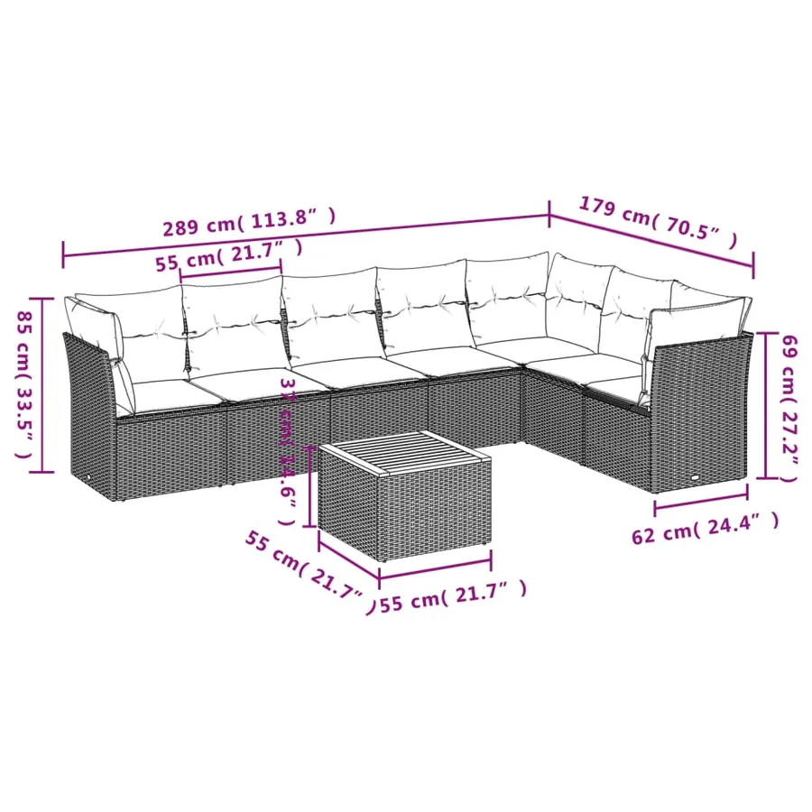Salon de jardin avec coussins 8 pcs beige résine tressée - 10