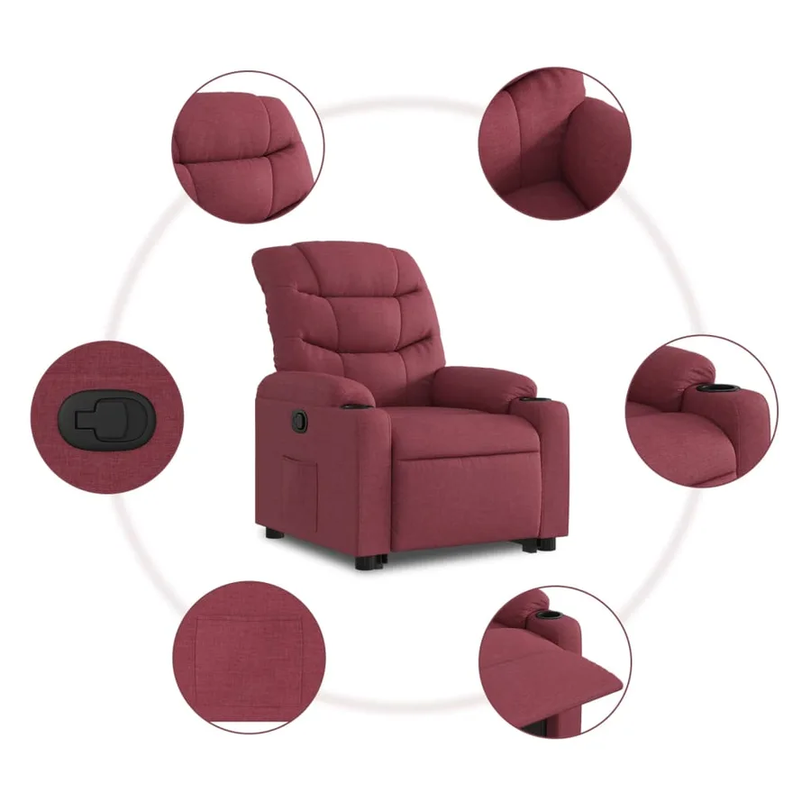 Fauteuil inclinable rouge bordeaux tissu - 8