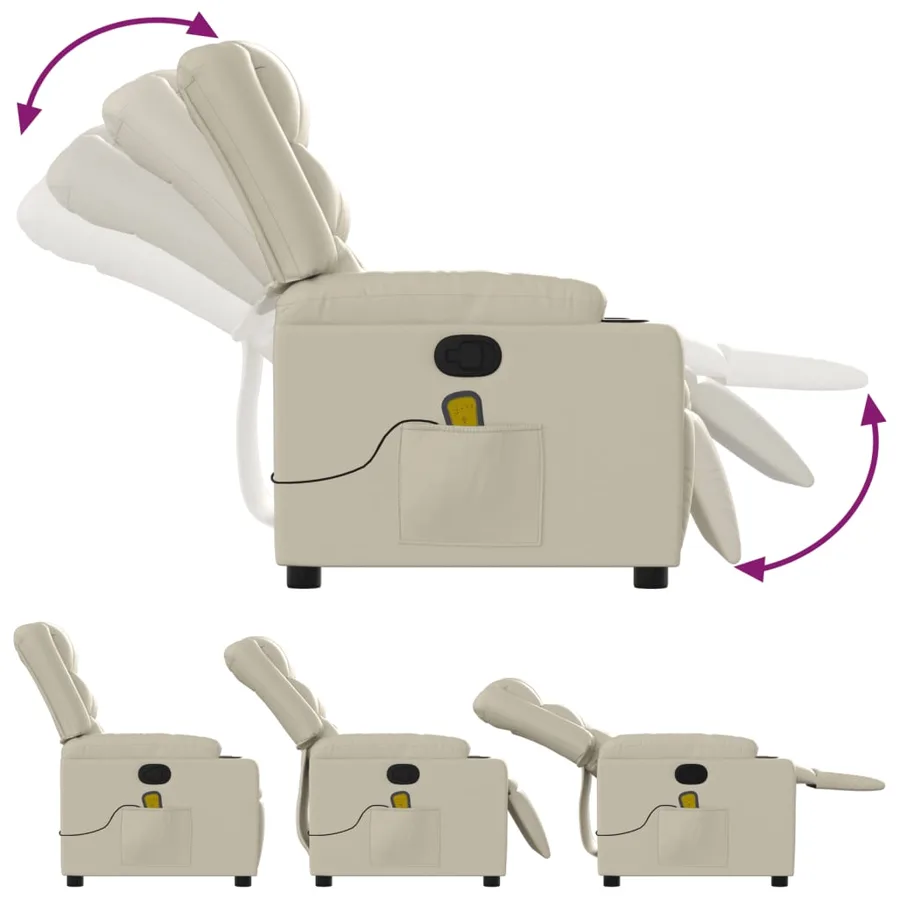 Fauteuil de massage inclinable crème similicuir - 5