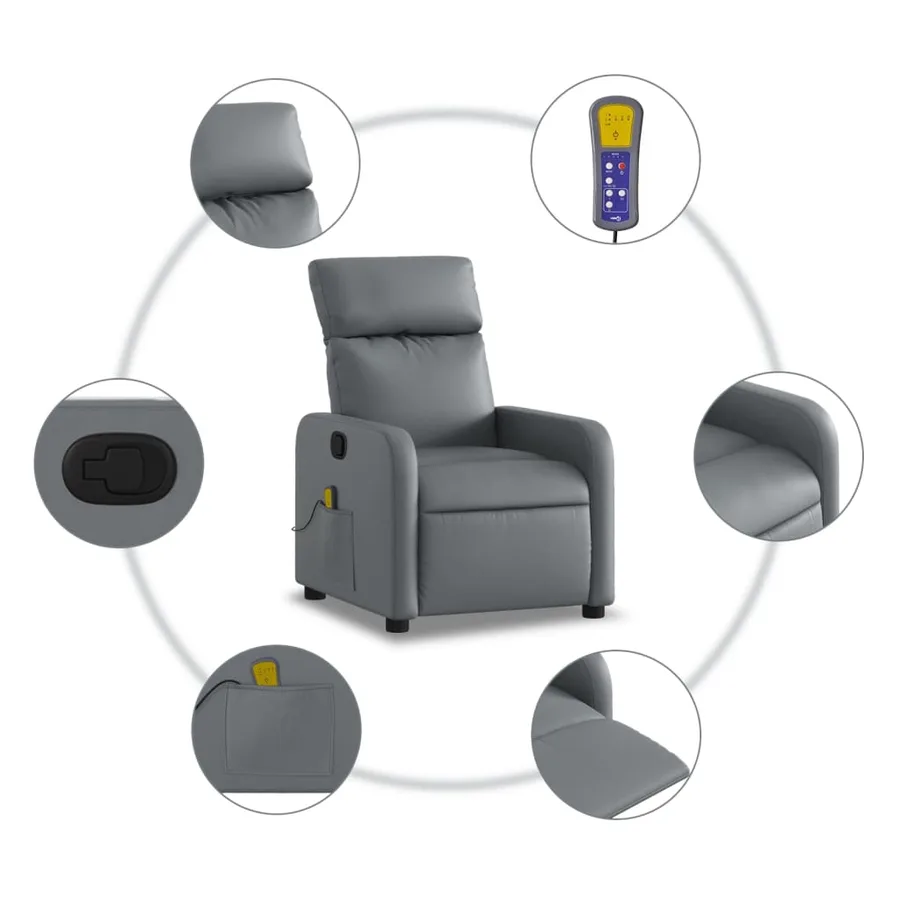 Fauteuil de massage inclinable Gris Similicuir - 6