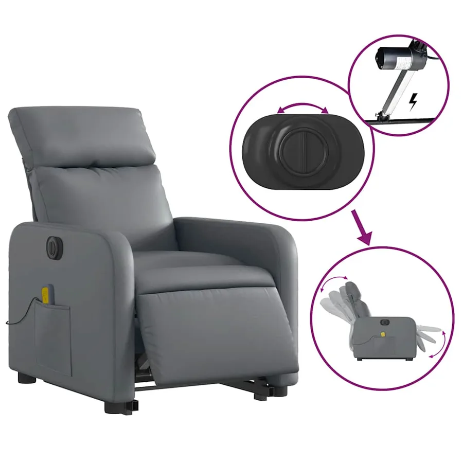 Fauteuil inclinable de massage électrique gris similicuir - 6