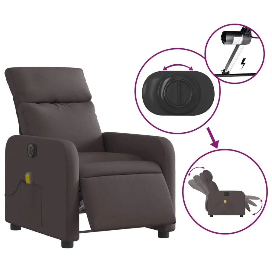 Fauteuil de massage inclinable électrique Marron foncé Tissu - 6