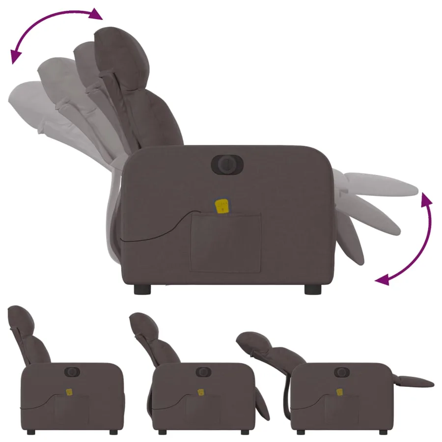 Fauteuil de massage inclinable électrique Marron foncé Tissu - 7