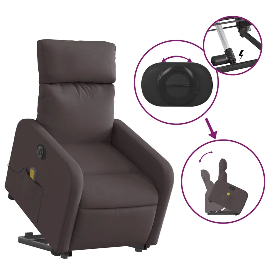 Fauteuil inclinable de massage électrique Marron foncé Tissu - 11