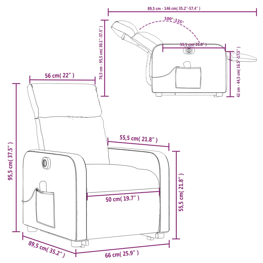 Fauteuil inclinable de massage électrique Marron foncé Tissu - 17