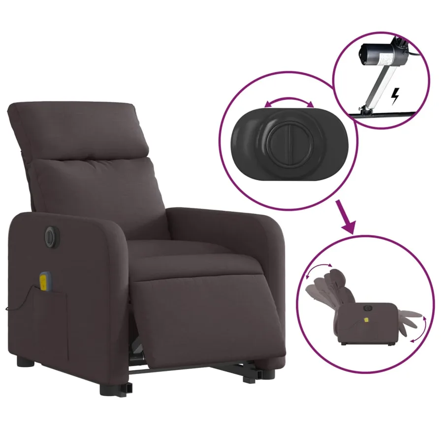 Fauteuil inclinable de massage électrique Marron foncé Tissu - 6