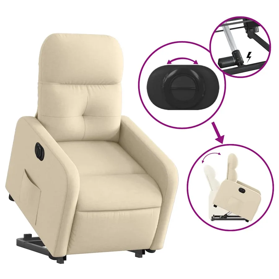 Fauteuil inclinable électrique crème tissu - 11