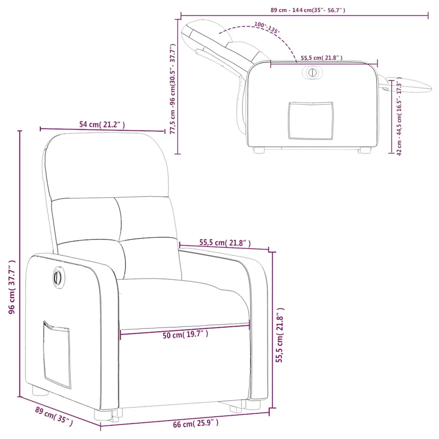 Fauteuil inclinable électrique crème tissu - 17