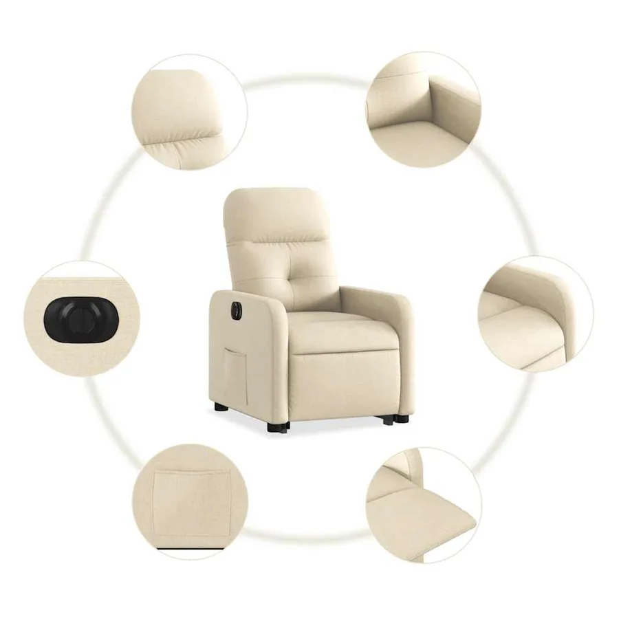 Fauteuil inclinable électrique crème tissu - 8