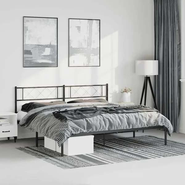 Cadre de lit métal sans matelas avec tête de lit noir 183x213cm