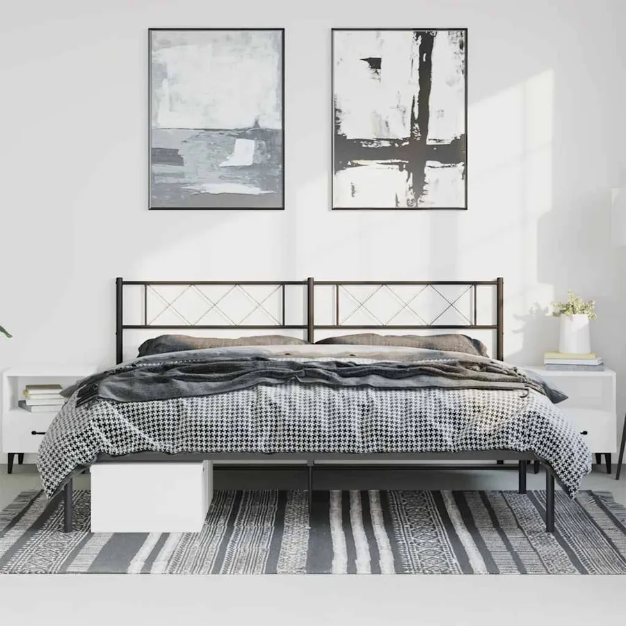 Cadre de lit métal sans matelas avec tête de lit noir 183x213cm - 3
